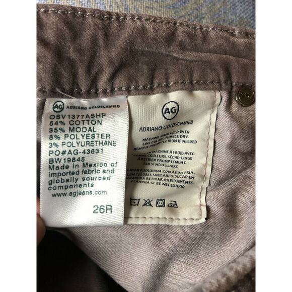 AG The Stevie Ankle Slim Ankle Taupe Velvet Pants Women's Size 26R - Picture 9 of 11